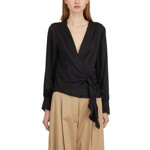 COLLECTION PRIVEE Satin Wrap Blouse Women BLACK Shirts
